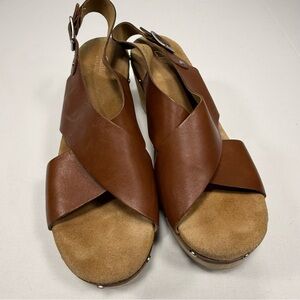 Boho Clog Clarks Artisan Brown Leather Platform Slingback Sandals Size 10